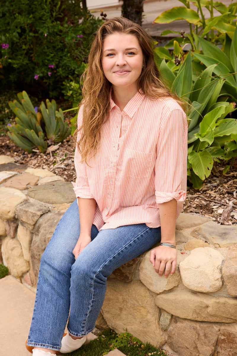 Good Boyfriend Shirt - Menswear Stripe Desert Pink