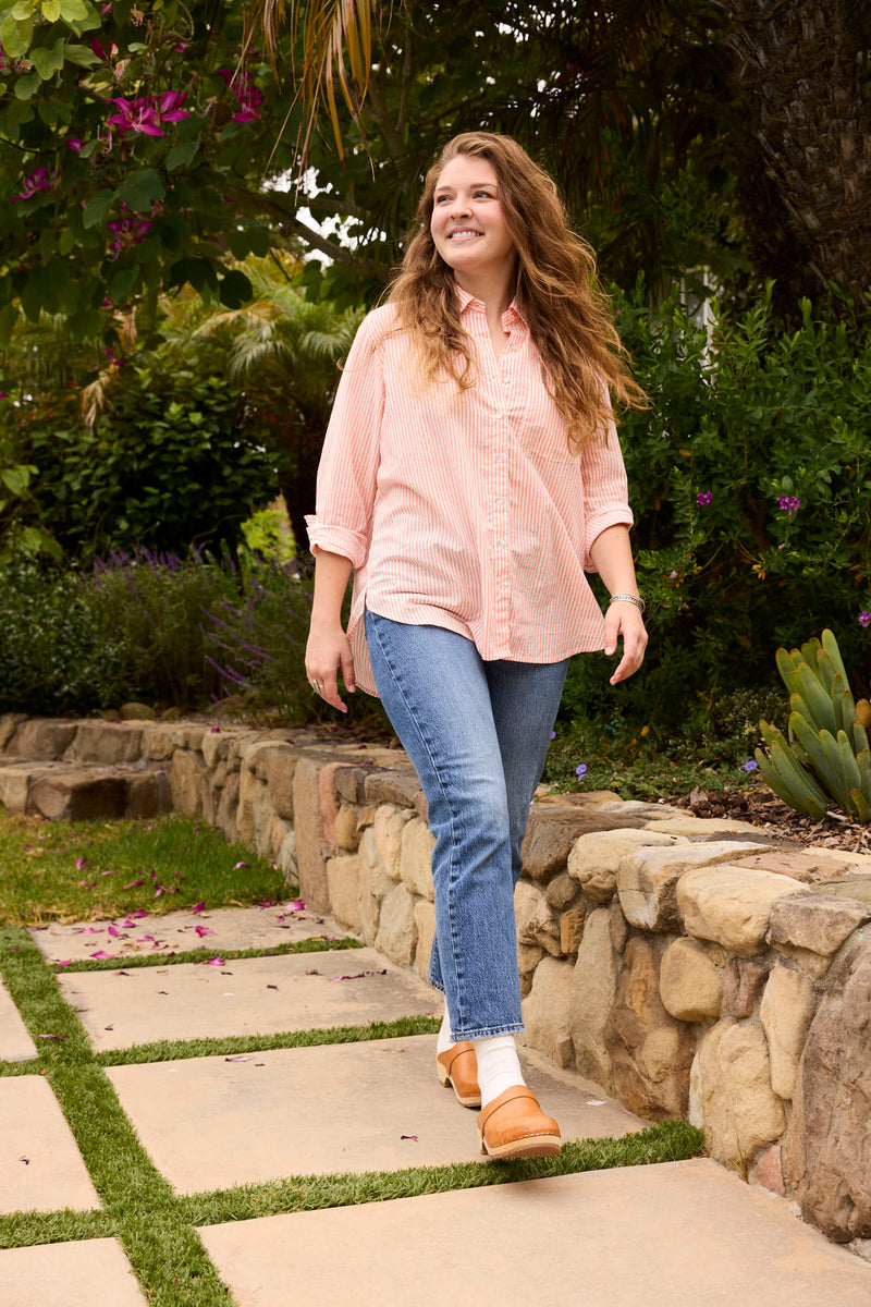 Good Boyfriend Shirt - Menswear Stripe Desert Pink