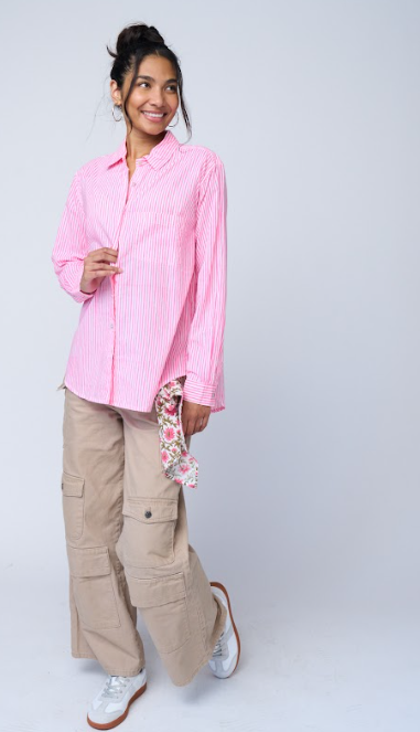 Good Boyfriend Shirt - Menswear Stripe Neon Pink