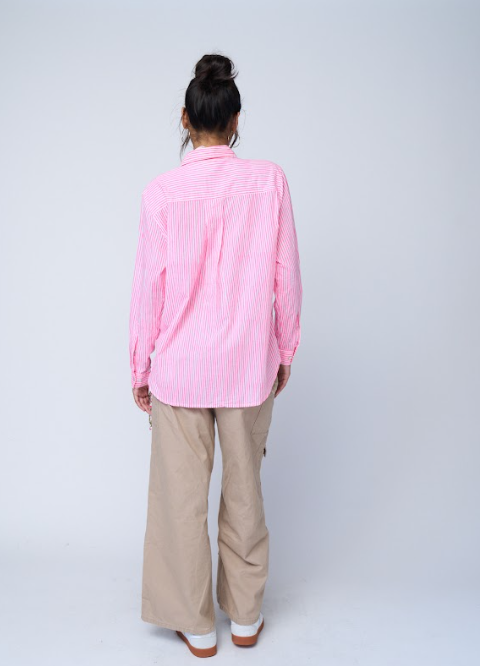 Good Boyfriend Shirt - Menswear Stripe Neon Pink