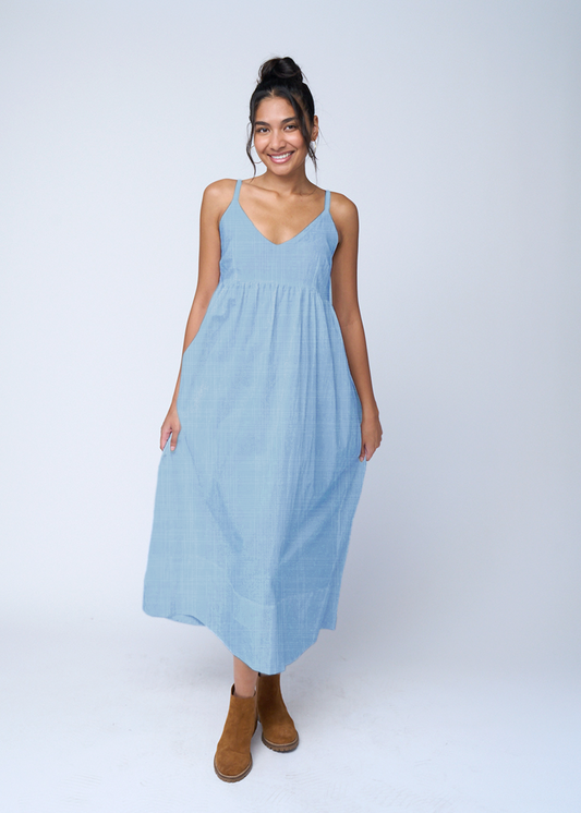 Hampton Dress - Light Wash Chambray 1 - Front