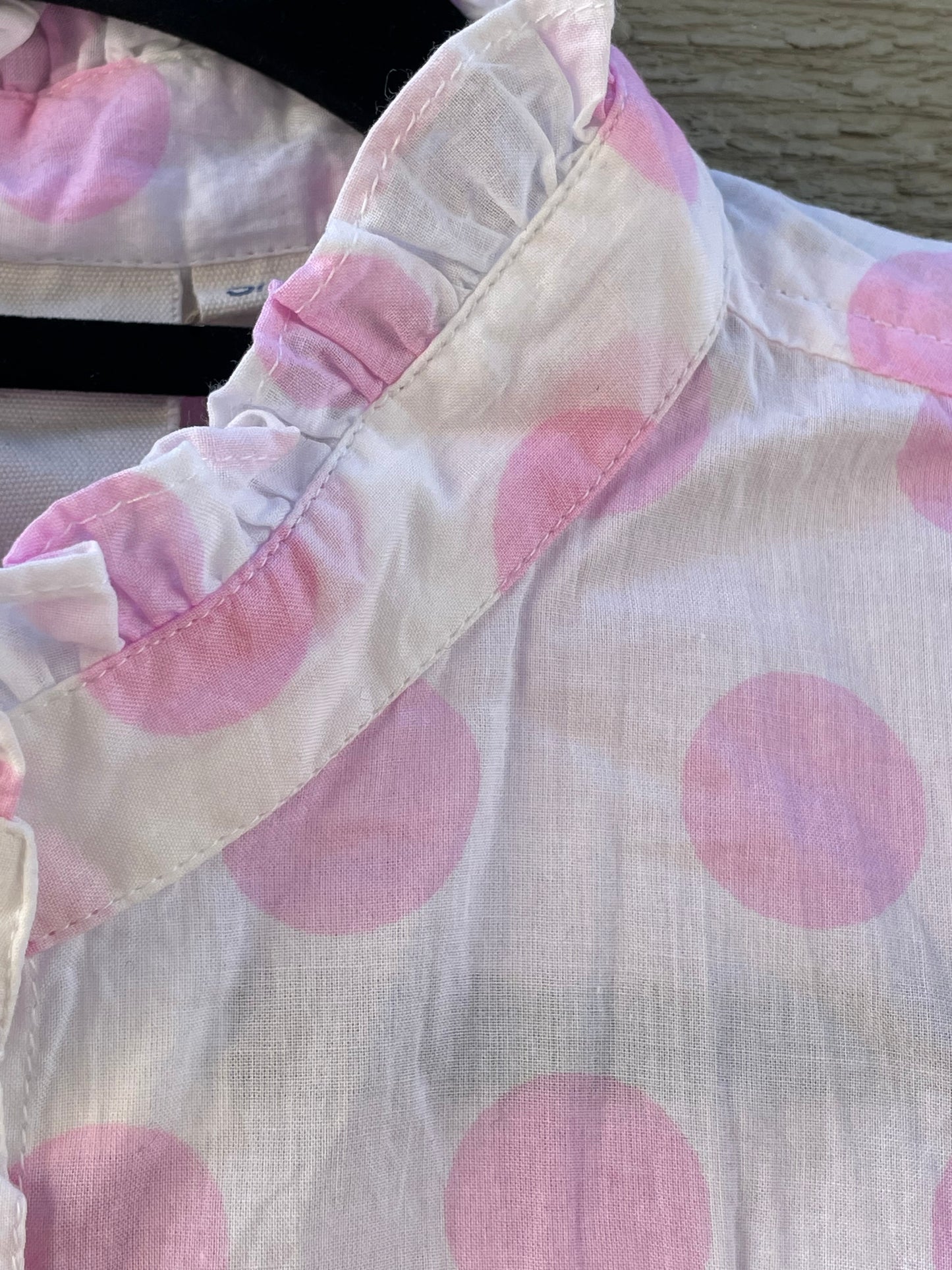 Good Girlfriend Shirt with Ruffle Trim - True Dot Tickled Pink 6 - Collar close up