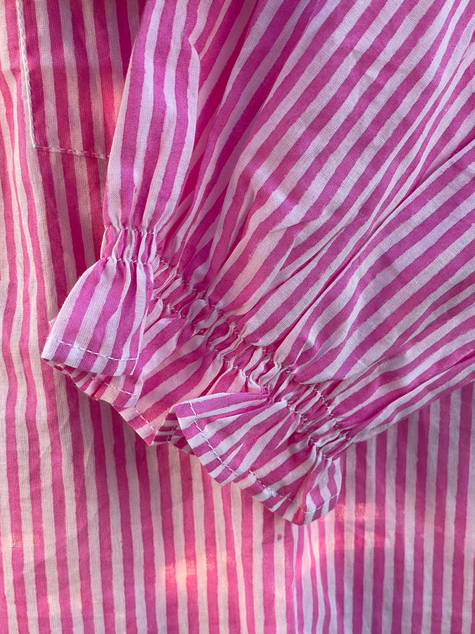 Good Girlfriend Shirt with Ruffle Trim Menswear Stripe Dahlia 6 - Sleeve Close up