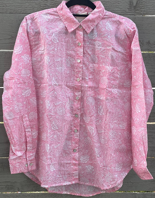 Good Boyfriend Shirt Floral Escape Tickled Pink Fuchsia 1 - On fence