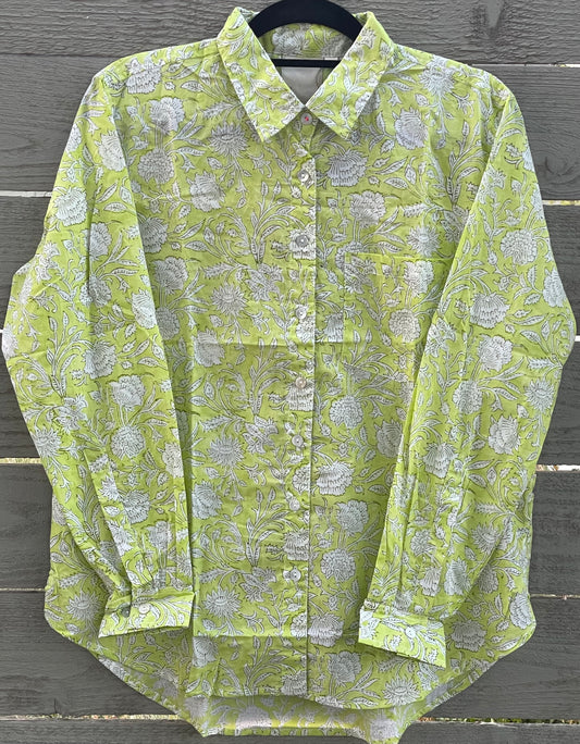 Good Boyfriend Shirt Floral Escape Citron Olive Oil 1 - On fence