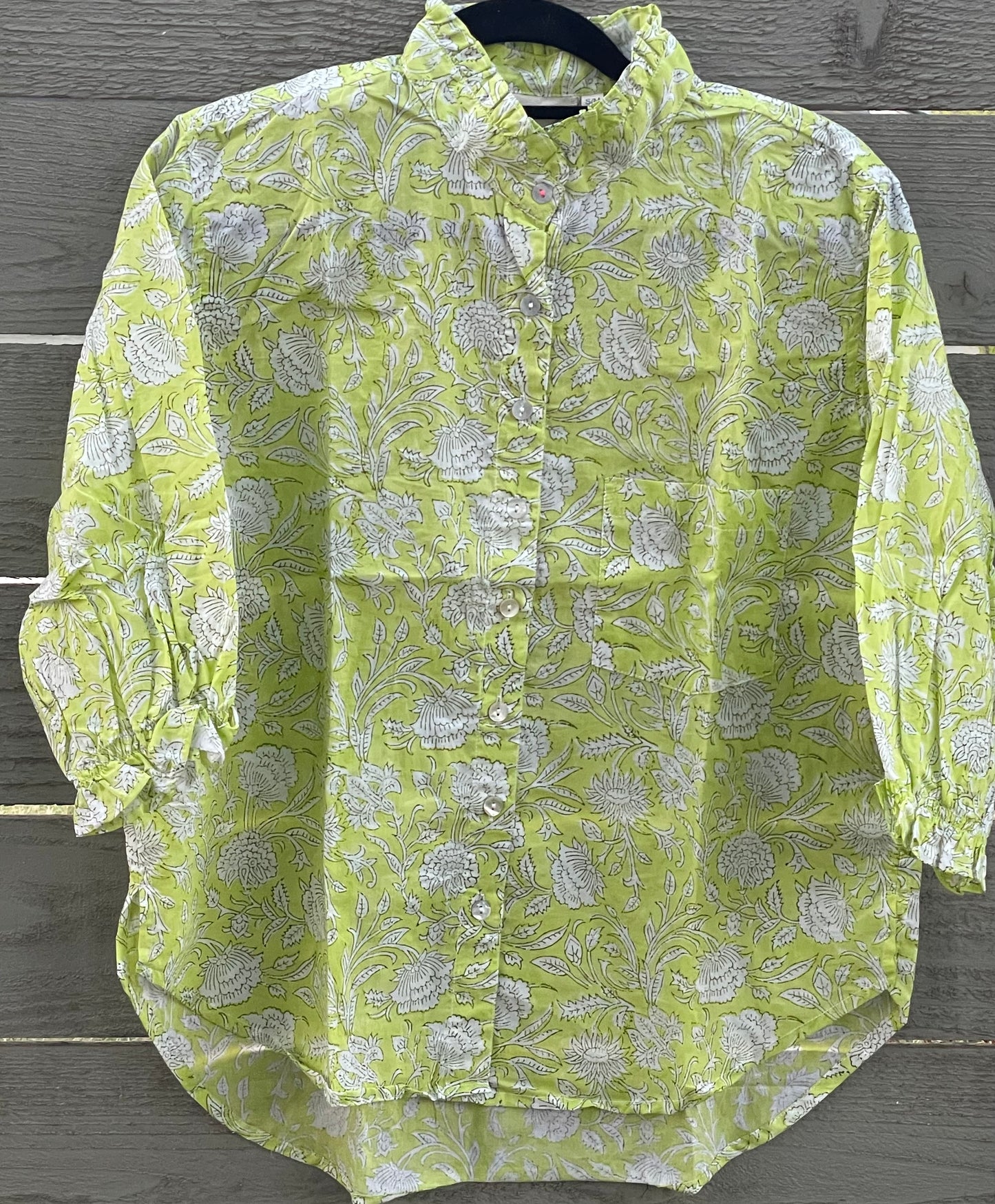 Good Girlfriend Shirt with Ruffle Trim Floral Escape Citron/Olive