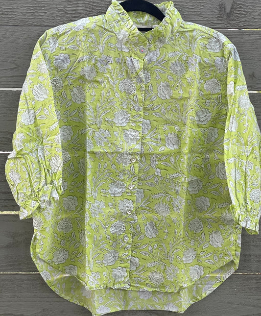 Good Girlfriend Shirt with Ruffle Trim Floral Escape Citron/Olive