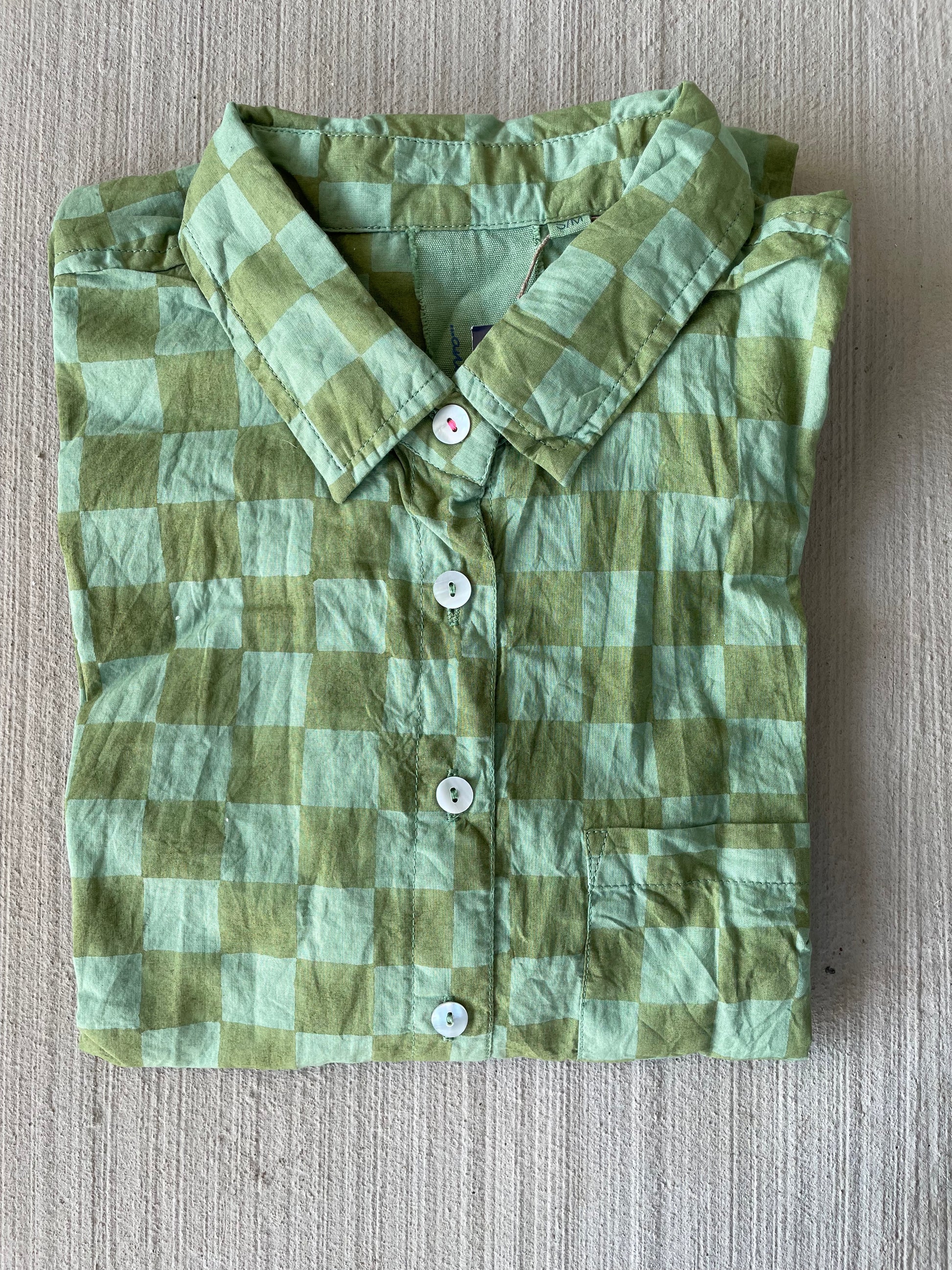 Good Boyfriend Shirt - Checkerboard Olive with Watercress Overdye 3