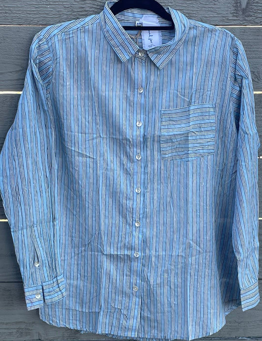 Good Boyfriend Shirt - Tuscan Stripe Cornflower Blue