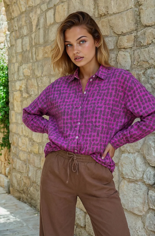 Relaxed Boyfriend Shirt Messy Dot - Overdye Magenta