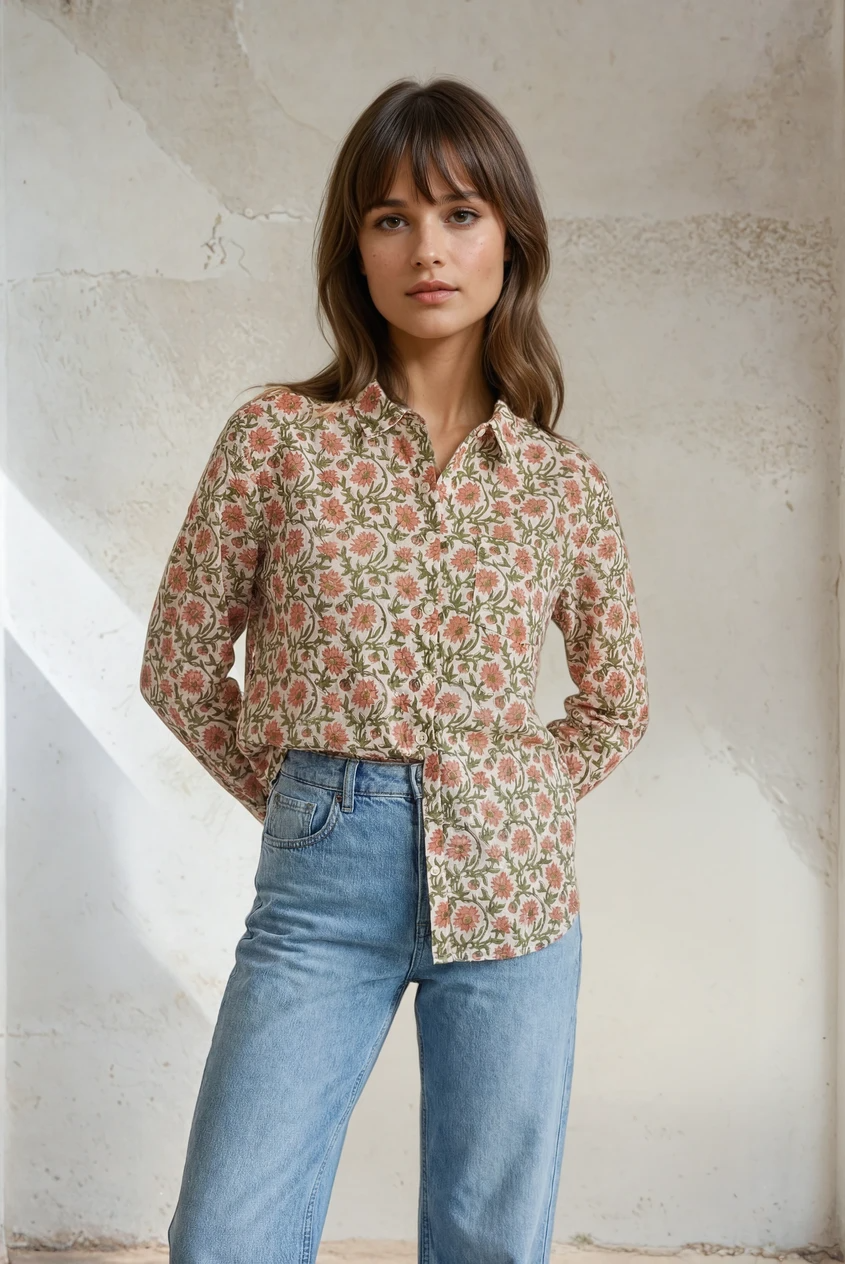 Good Boyfriend Shirt - Darlington Floral Mocha Front 2
