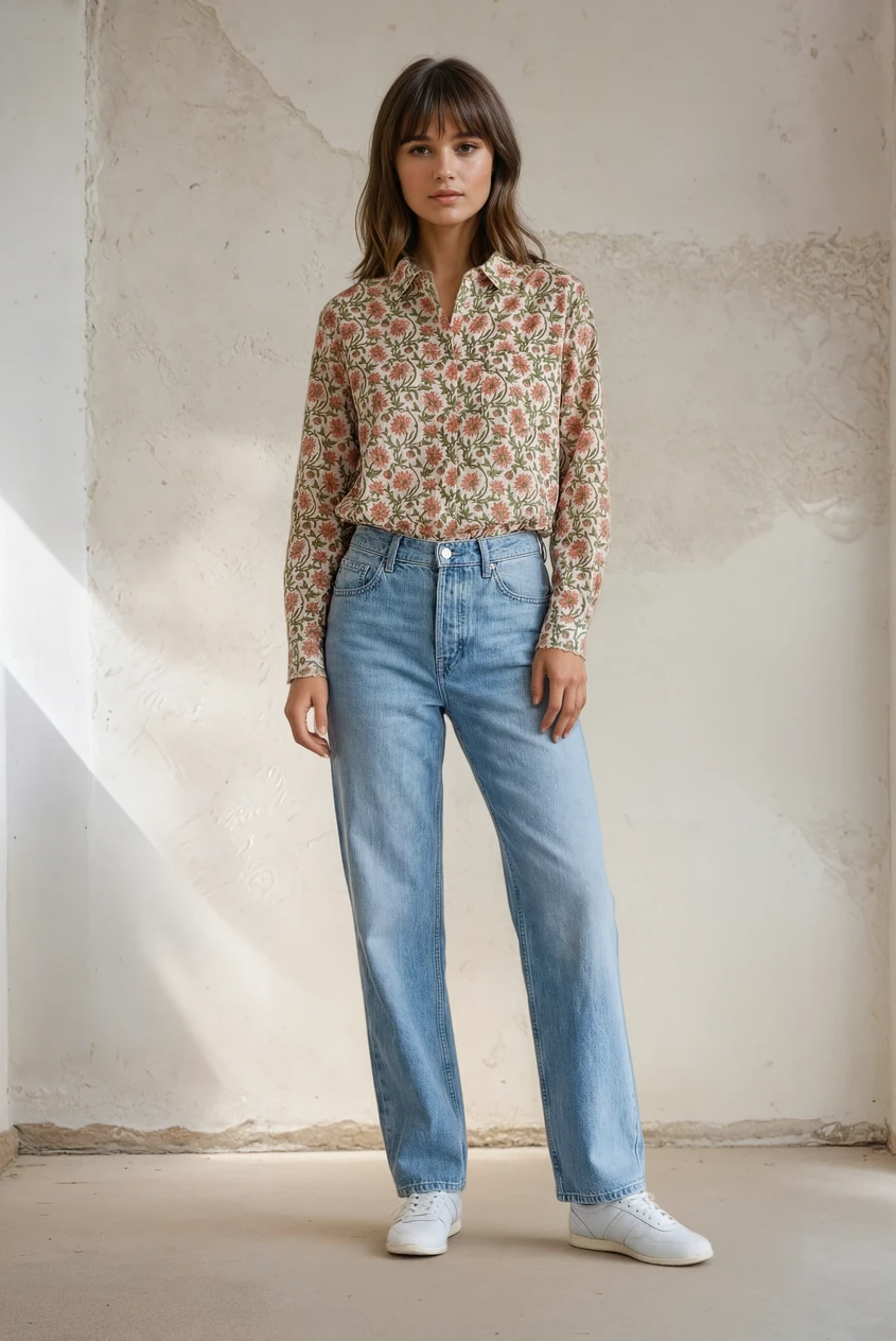 Good Boyfriend Shirt - Darlington Floral Mocha Tucked