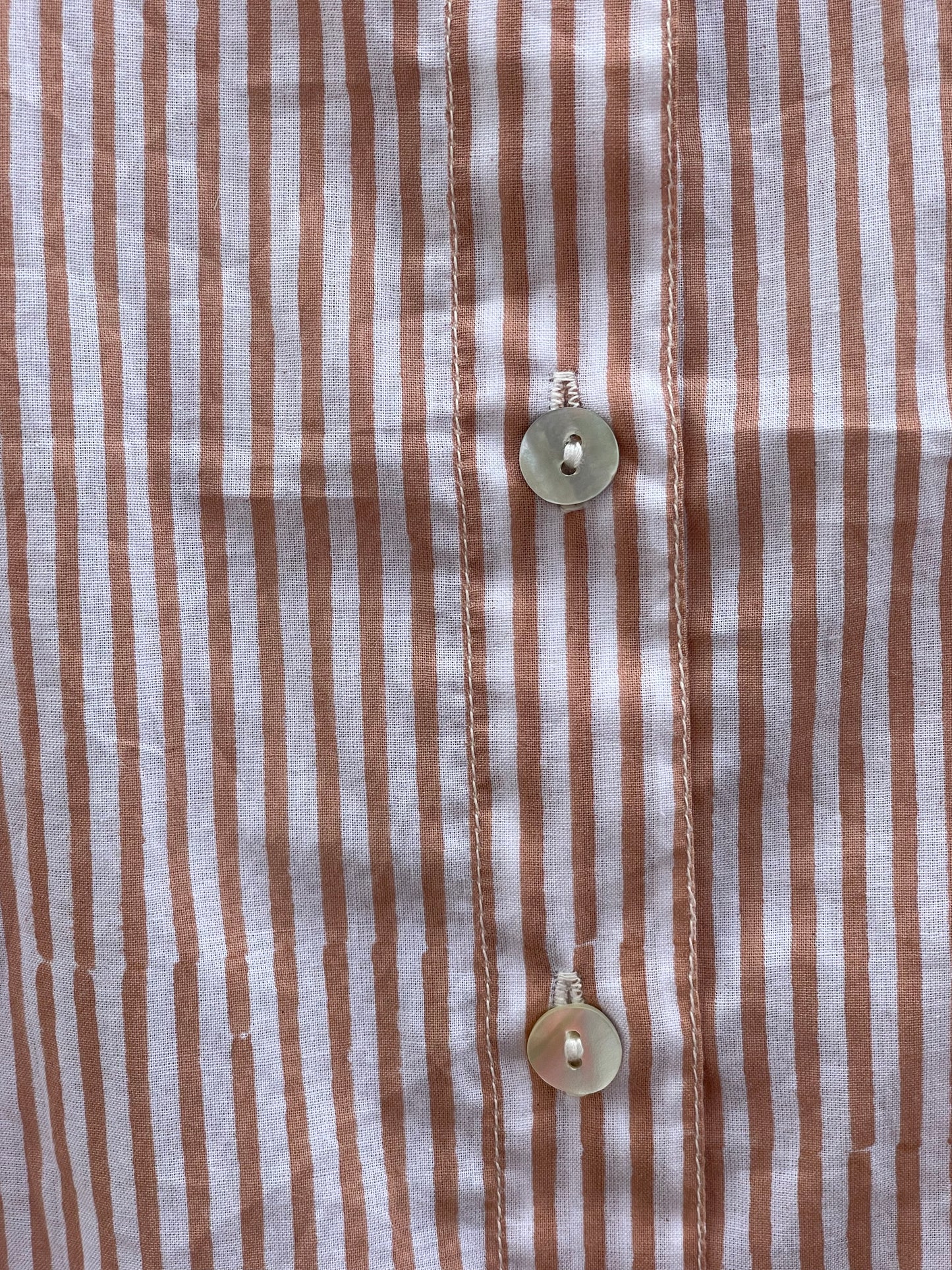 Good Girlfriend Shirt with Ruffle Trim Menswear Stripe Mocha 6 - Close up