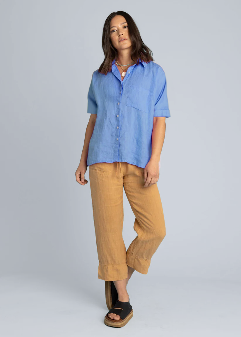 Good Boyfriend Linen Short Sleeve Shirt - Bluebird