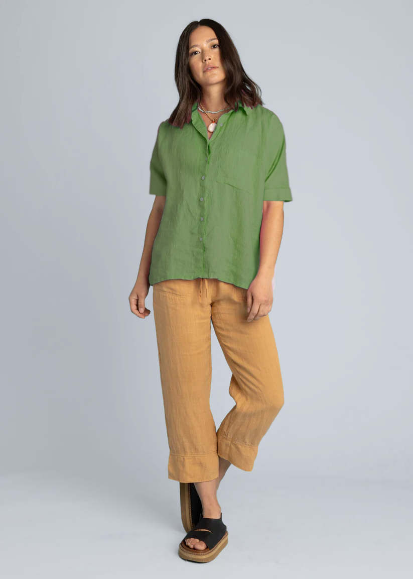 Good Boyfriend Linen Short Sleeve Shirt - Olive