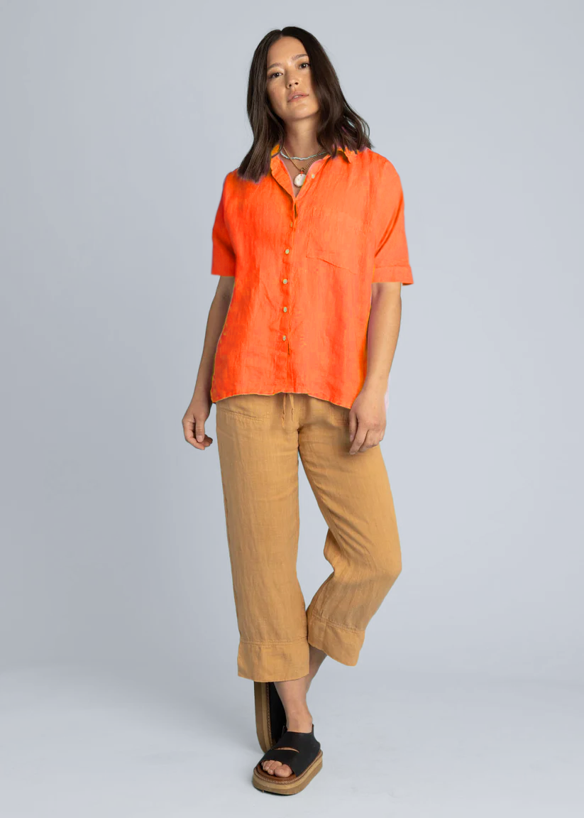 Good Boyfriend Linen Short Sleeve Shirt - Papaya