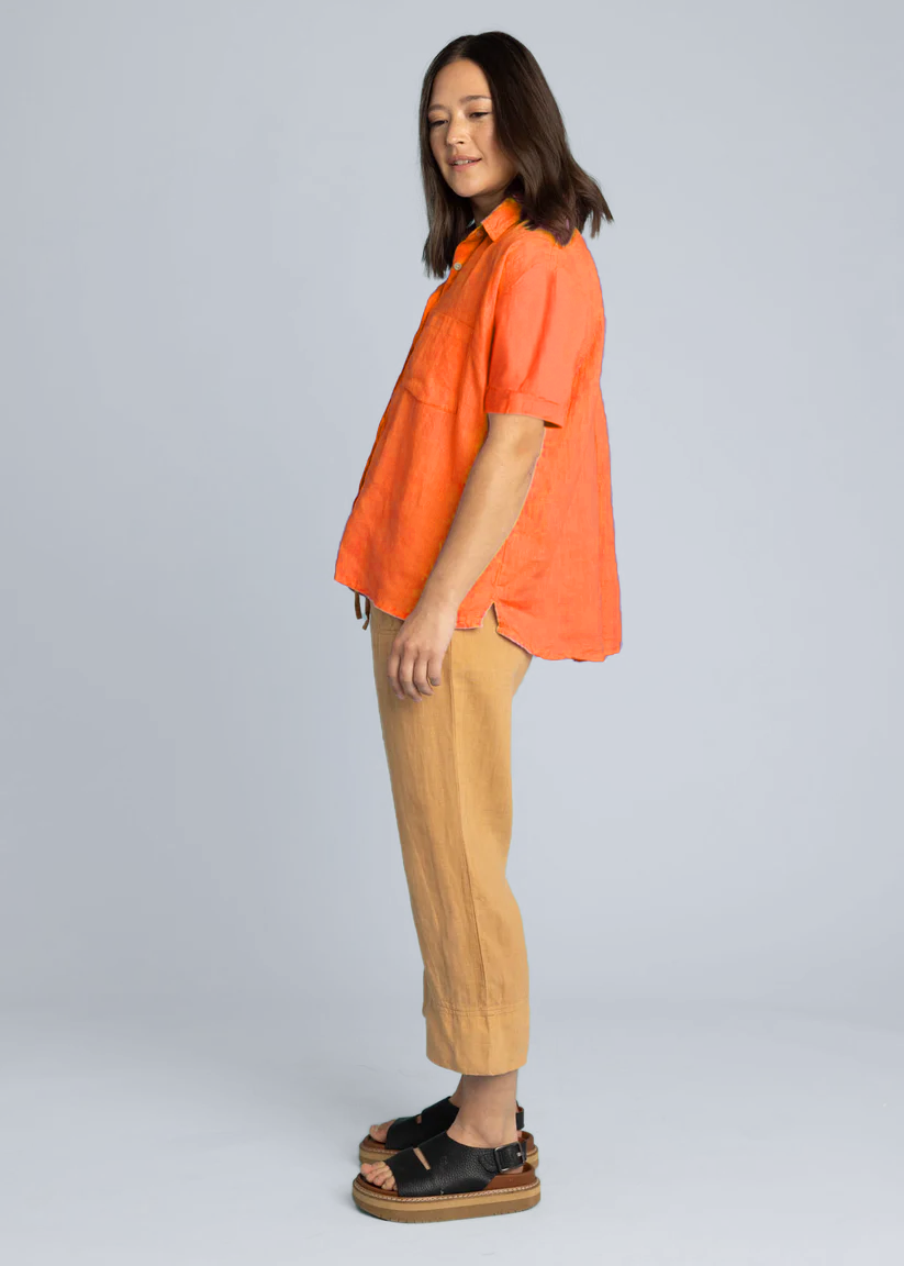Good Boyfriend Linen Short Sleeve Shirt - Papaya