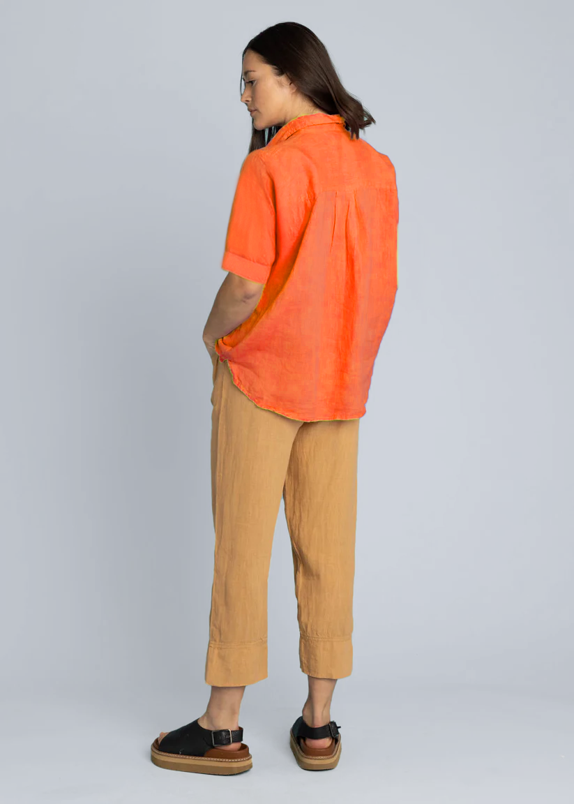Good Boyfriend Linen Short Sleeve Shirt - Papaya