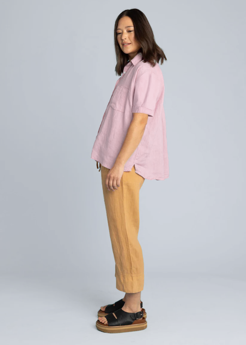 Good Boyfriend Linen Short Sleeve Shirt - Tickled Pink