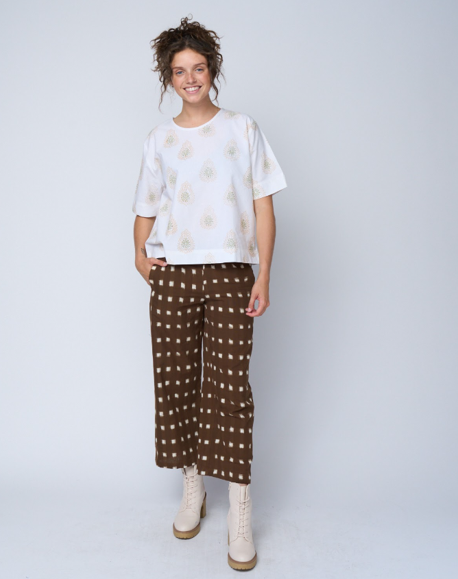 Mare Boxy Cropped Shirt   Totem Paisley Baked Clay & Olive Oil