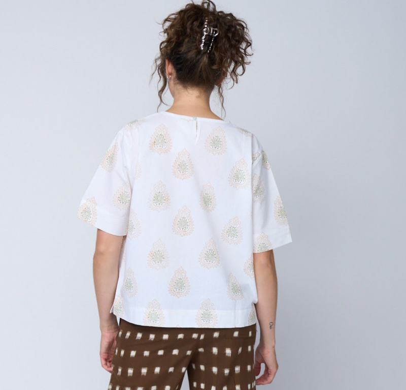 Mare Boxy Cropped Shirt   Totem Paisley Baked Clay & Olive Oil