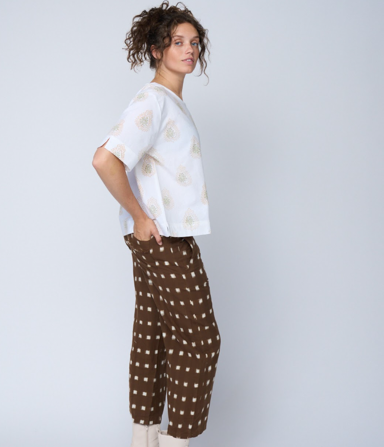 Mare Boxy Cropped Shirt   Totem Paisley Baked Clay & Olive Oil