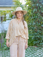 Relaxed Boyfriend Shirt - Gingham Picnic Baked Clay