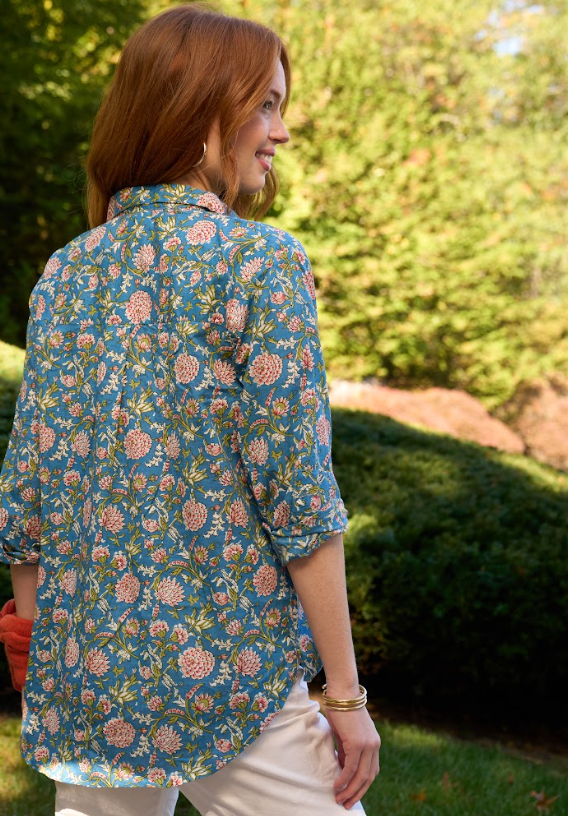 Good Boyfriend Shirt - Devon Floral French Teal Back 4