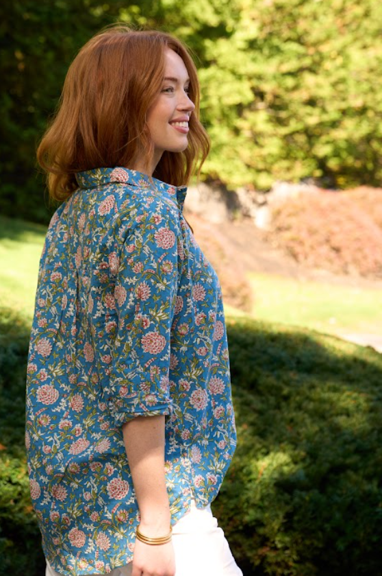 Good Boyfriend Shirt - Devon Floral French Teal 3