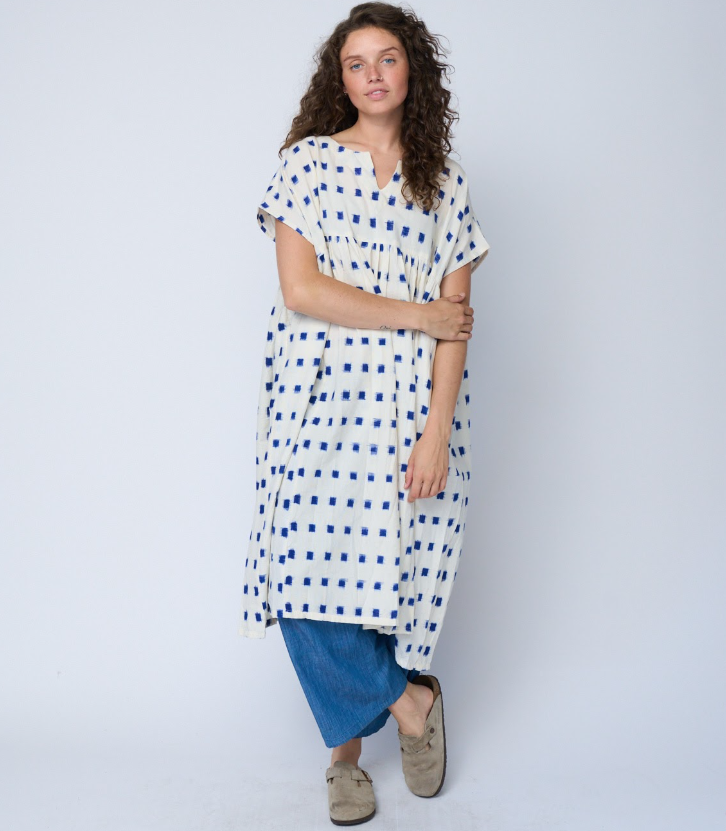 Meadow Dress -                                      Ikat Squares Cobalt