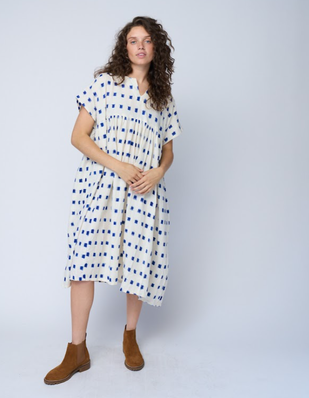 Meadow Dress -                                      Ikat Squares Cobalt