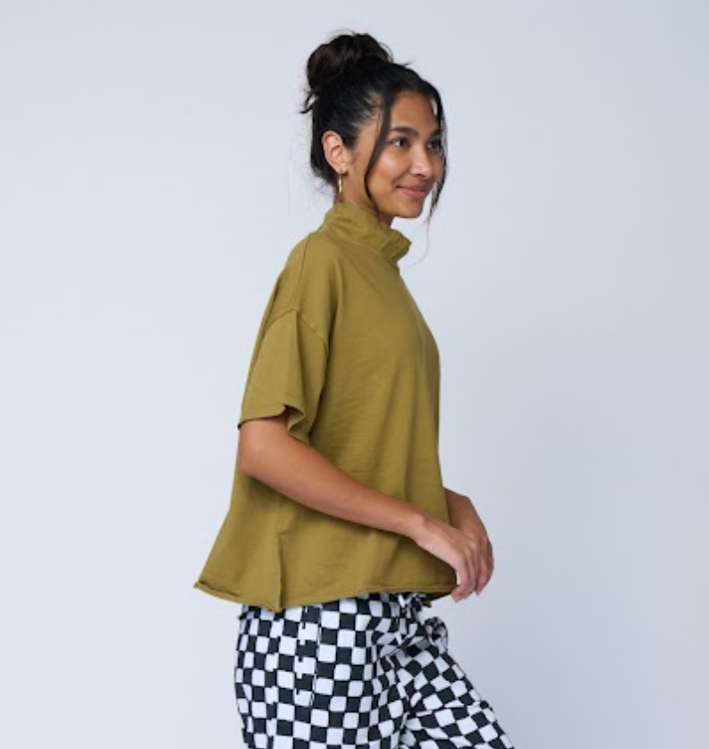 Mare Mock Neck Top - Olive Oil