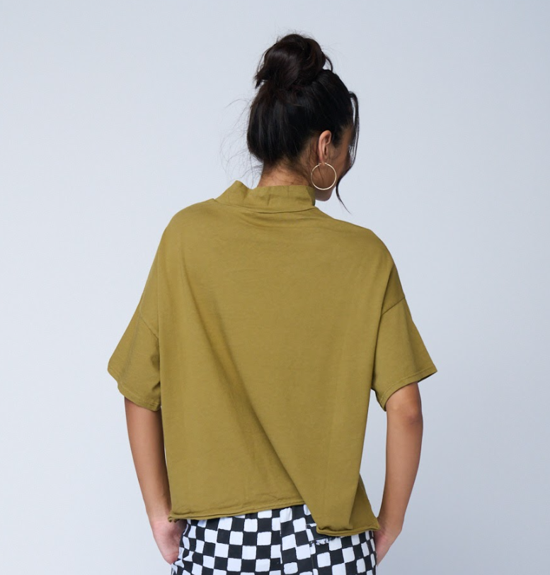 Mare Mock Neck Top - Olive Oil