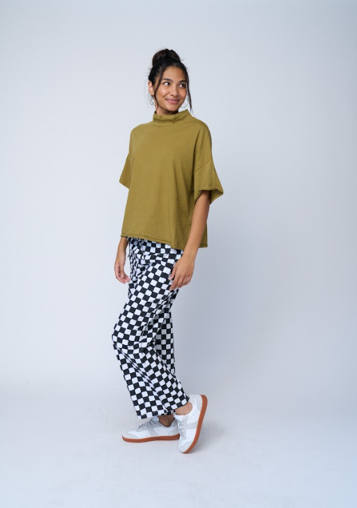 Mare Mock Neck Top - Olive Oil