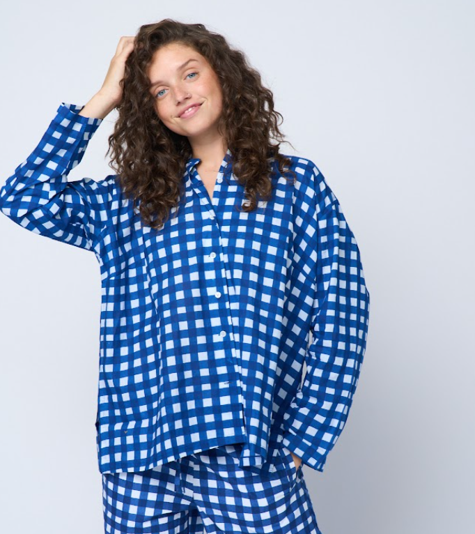 Relaxed Boyfriend Shirt - Gingham Picnic Coastal Blue