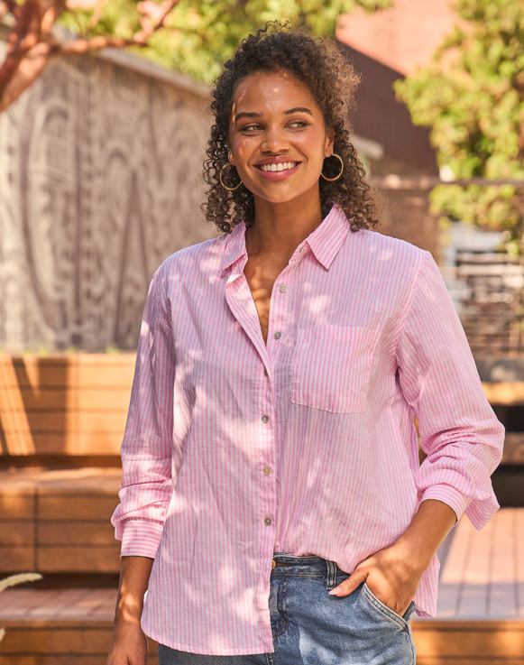 Good Boyfriend Shirt - Menswear Stripe Tickled Pink 1 -  Outdoor