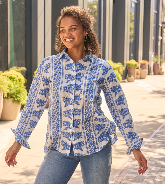 Good Boyfriend Shirt - Chatsworth Trellis Coastal Blue 1