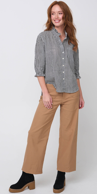 Good Girlfriend Shirt with Ruffle Trim Menswear Stripe Black 4 - Full