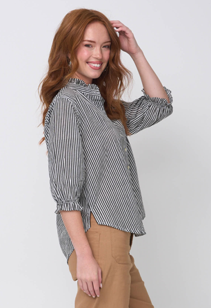 Good Girlfriend Shirt with Ruffle Trim Menswear Stripe Black 3 - Side view