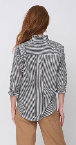 Good Girlfriend Shirt with Ruffle Trim Menswear Stripe Black 5 - Back
