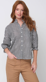Good Girlfriend Shirt with Ruffle Trim Menswear Stripe Black 1 - Front