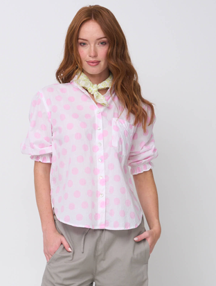Good Girlfriend Shirt with Ruffle Trim - True Dot Tickled Pink 2 - Front - Studio