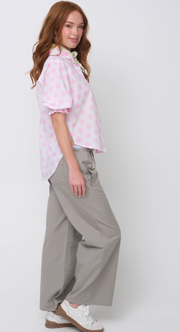 Good Girlfriend Shirt with Ruffle Trim - True Dot Tickled Pink 3 - Side