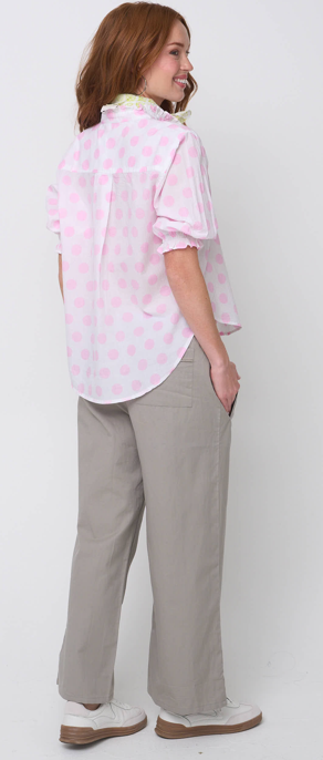 Good Girlfriend Shirt with Ruffle Trim - True Dot Tickled Pink 4 - Back