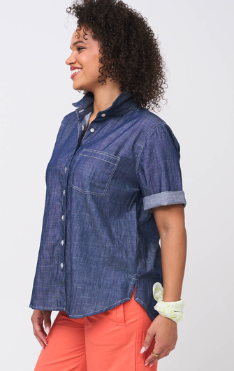 Good Boyfriend Shirt - Short Sleeve Chambray Dark Denim Wash 3 - Side