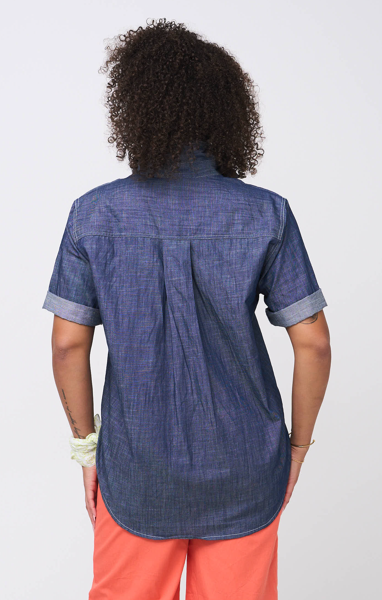 Good Boyfriend Shirt - Short Sleeve Chambray Dark Denim Wash 4 - Back