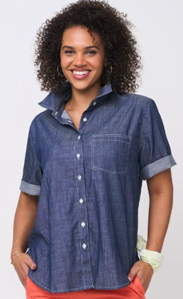 Good Boyfriend Shirt - Short Sleeve Chambray Dark Denim Wash 1 - Front