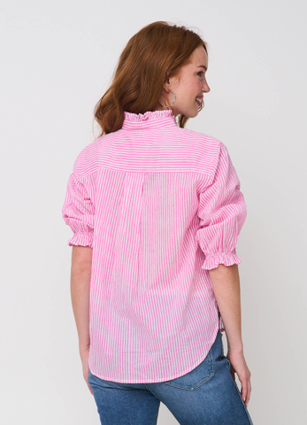 Good Girlfriend Shirt with Ruffle Trim Menswear Stripe Dahlia 4 - Back