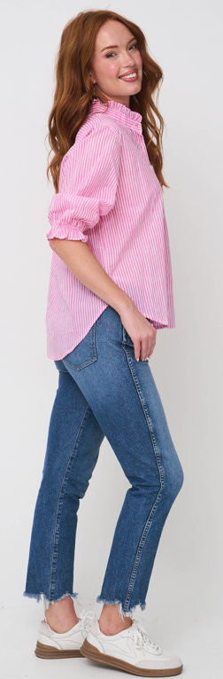 Good Girlfriend Shirt with Ruffle Trim Menswear Stripe Dahlia 3 - Side