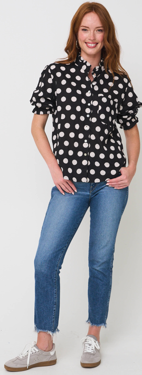 Good Girlfriend Shirt with Ruffle Trim - True Dot Black 2 - Front - full